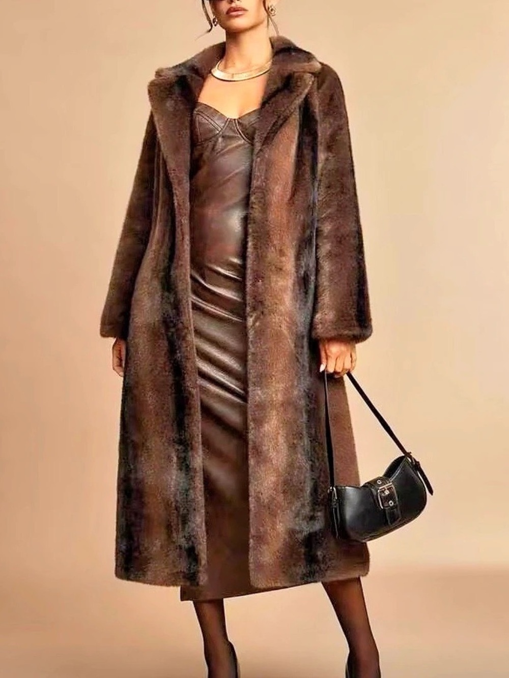Women's Brown Faux Fur Coat NEVER WORN